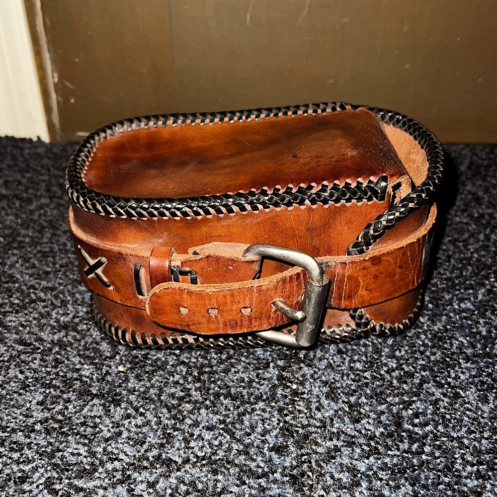 Vintage Belt Bag Handmade Brown Genuine Leather Buckle Bag Satchel Bag - Picture 5 of 15
